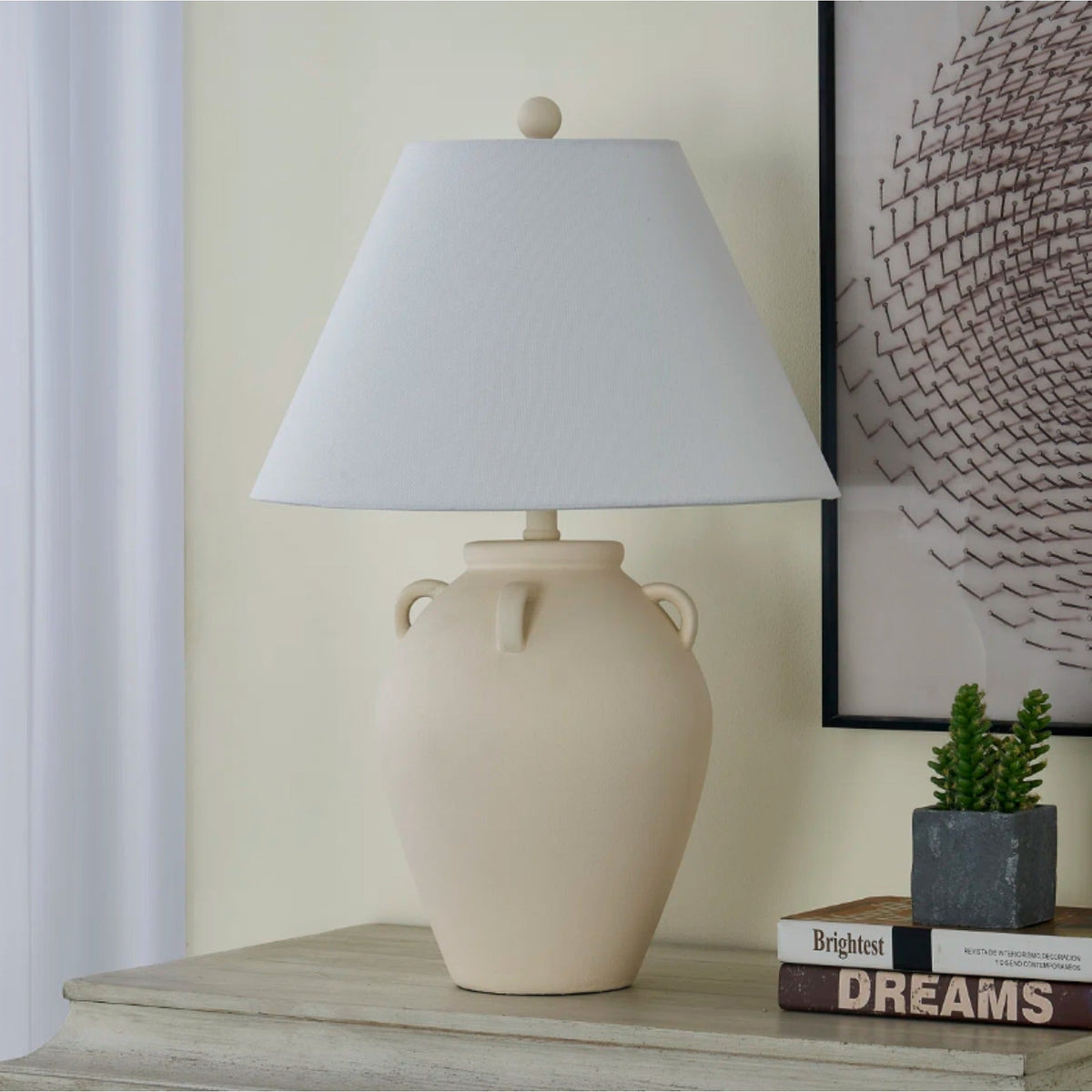 Rustic Dimmable Ceramic Table Lamp with White Shade