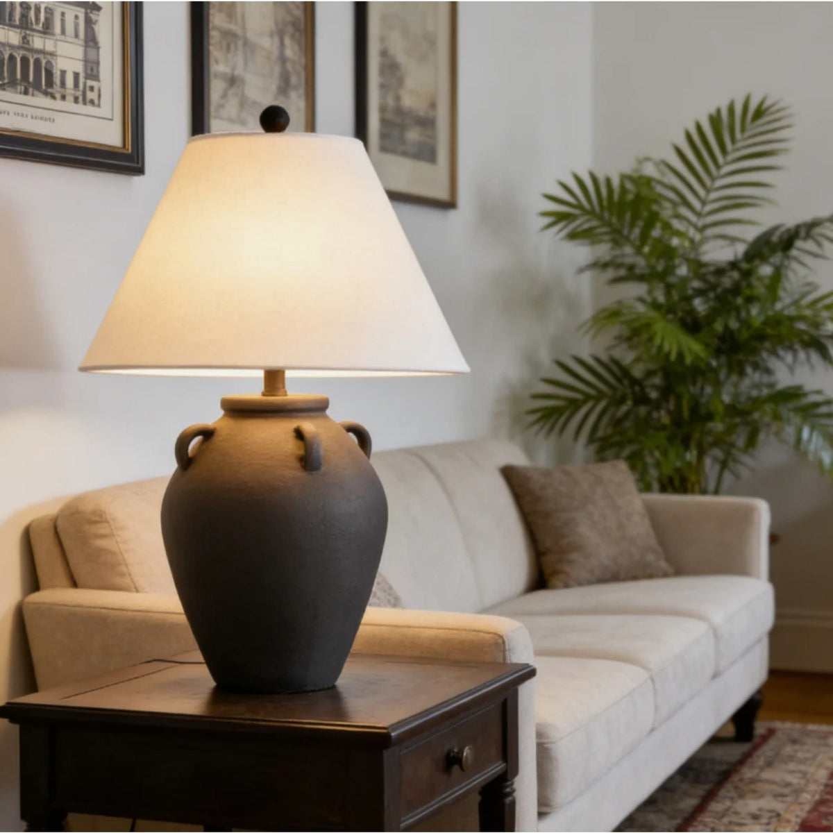 Rustic Dimmable Ceramic Table Lamp with White Shade