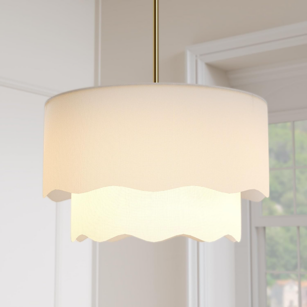 2-Tier Drum Ceiling Light with Linen Lampshade