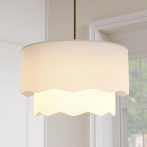 2-Tier Drum Ceiling Light with Linen Lampshade