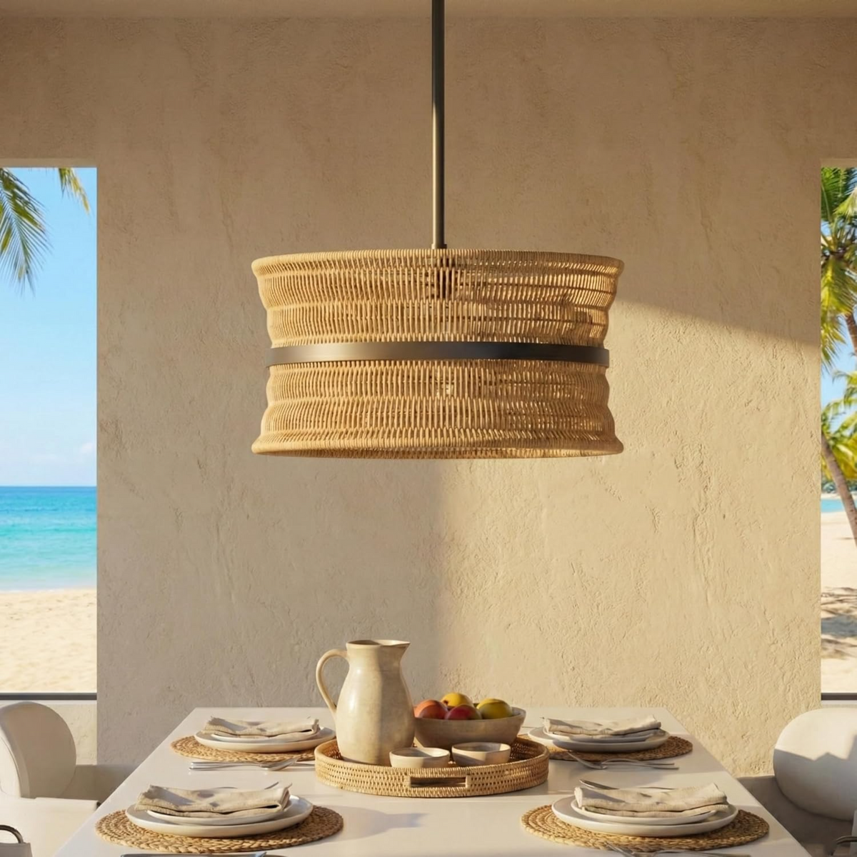 4-Light Coastal Rattan Pendant Light