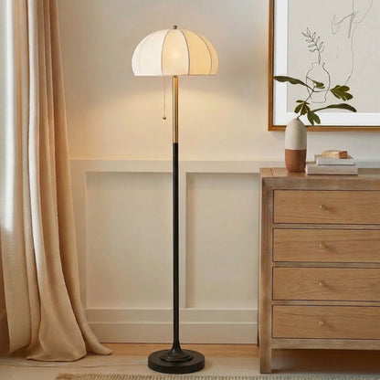 Samira Textured Ceramic Floor Lamp with Fluted Fabric Shade