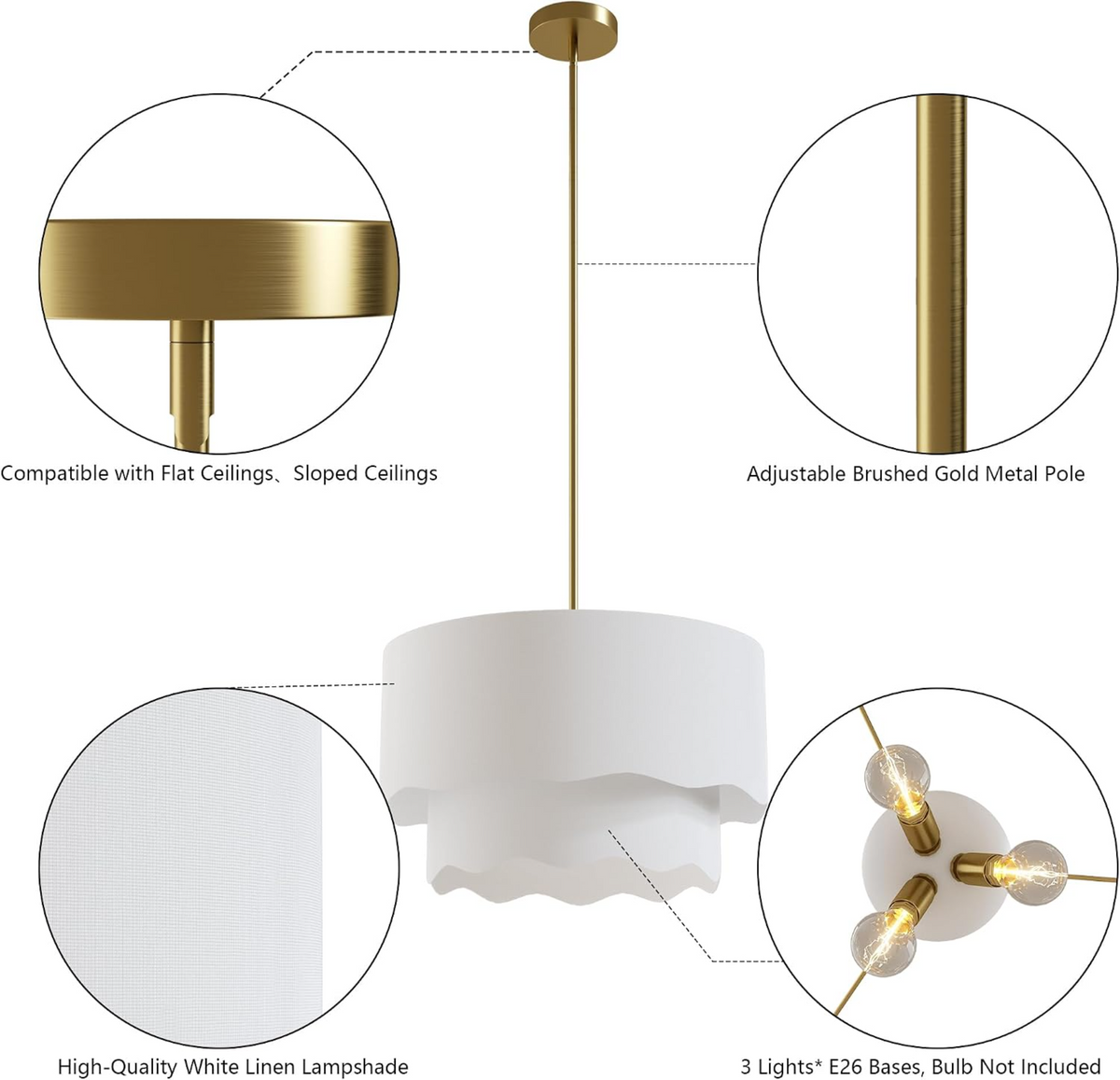 2-Tier Drum Ceiling Light with Linen Lampshade