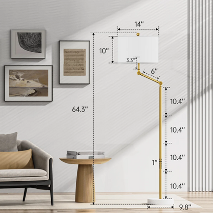 64" Dimmable Modern Floor Lamp With White Fabric Shade and Marble Base