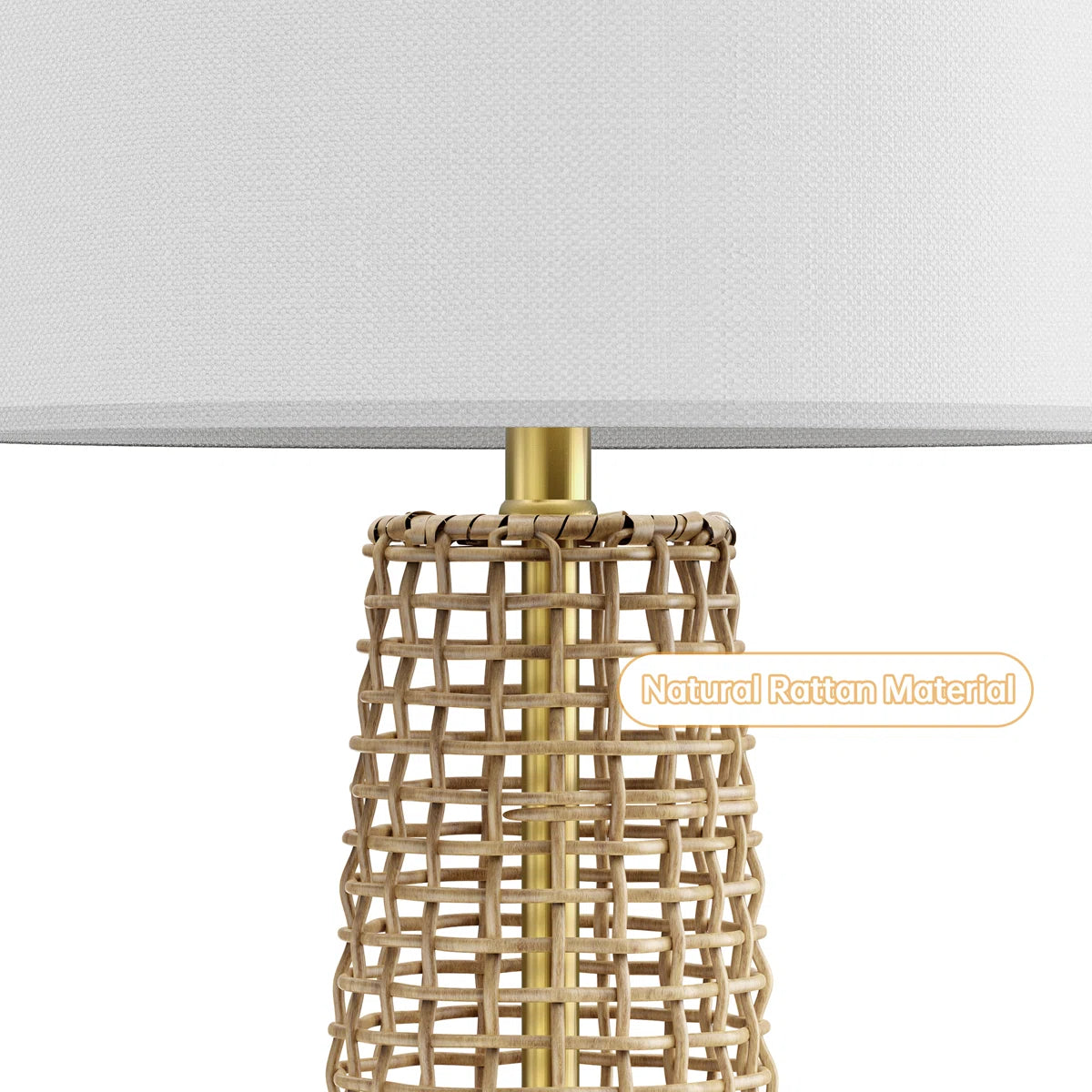 Boho Rattan Table Lamps with Linen Shades, Set of 2