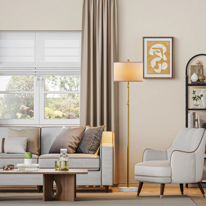 64" Dimmable Modern Floor Lamp With White Fabric Shade and Marble Base