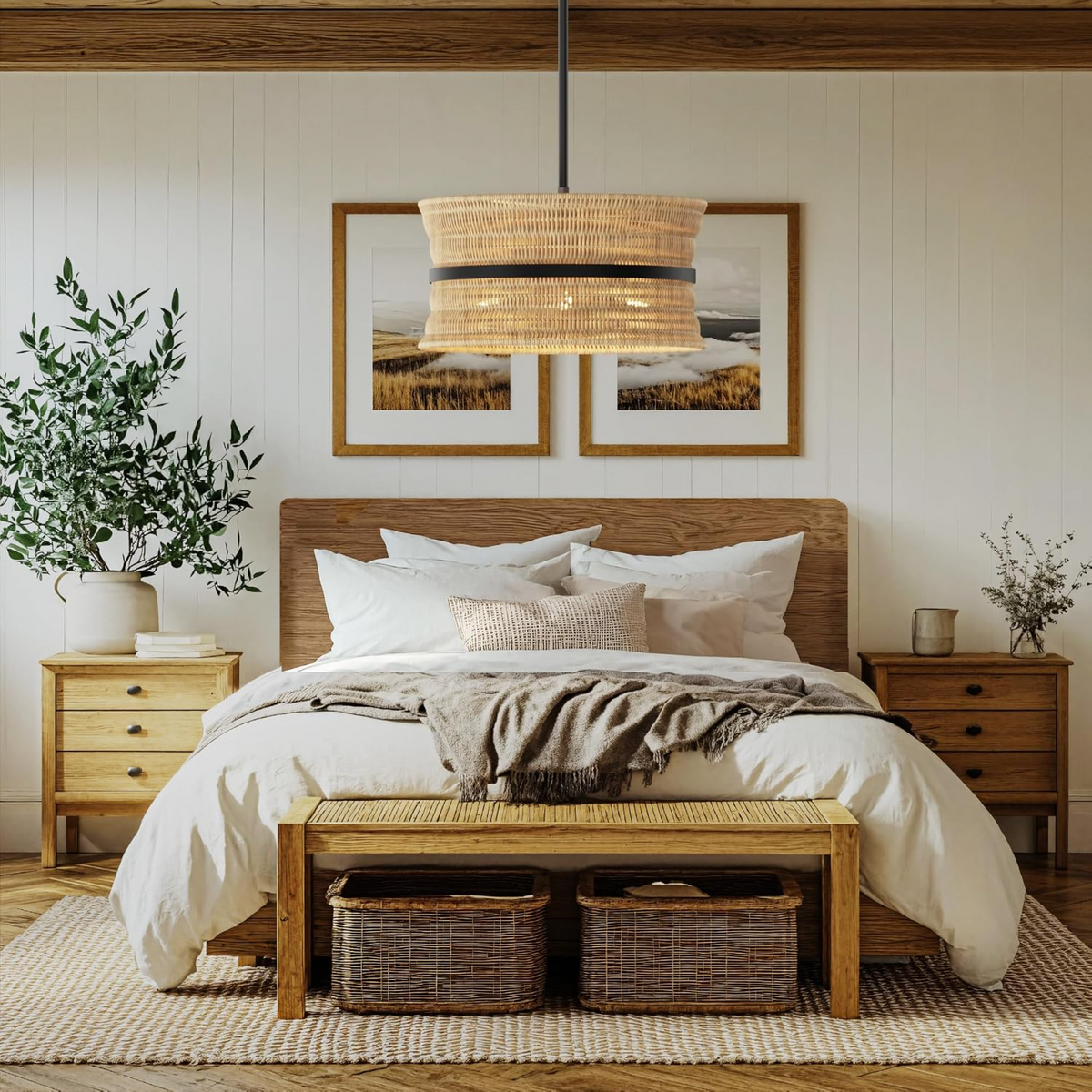 4-Light Coastal Rattan Pendant Light