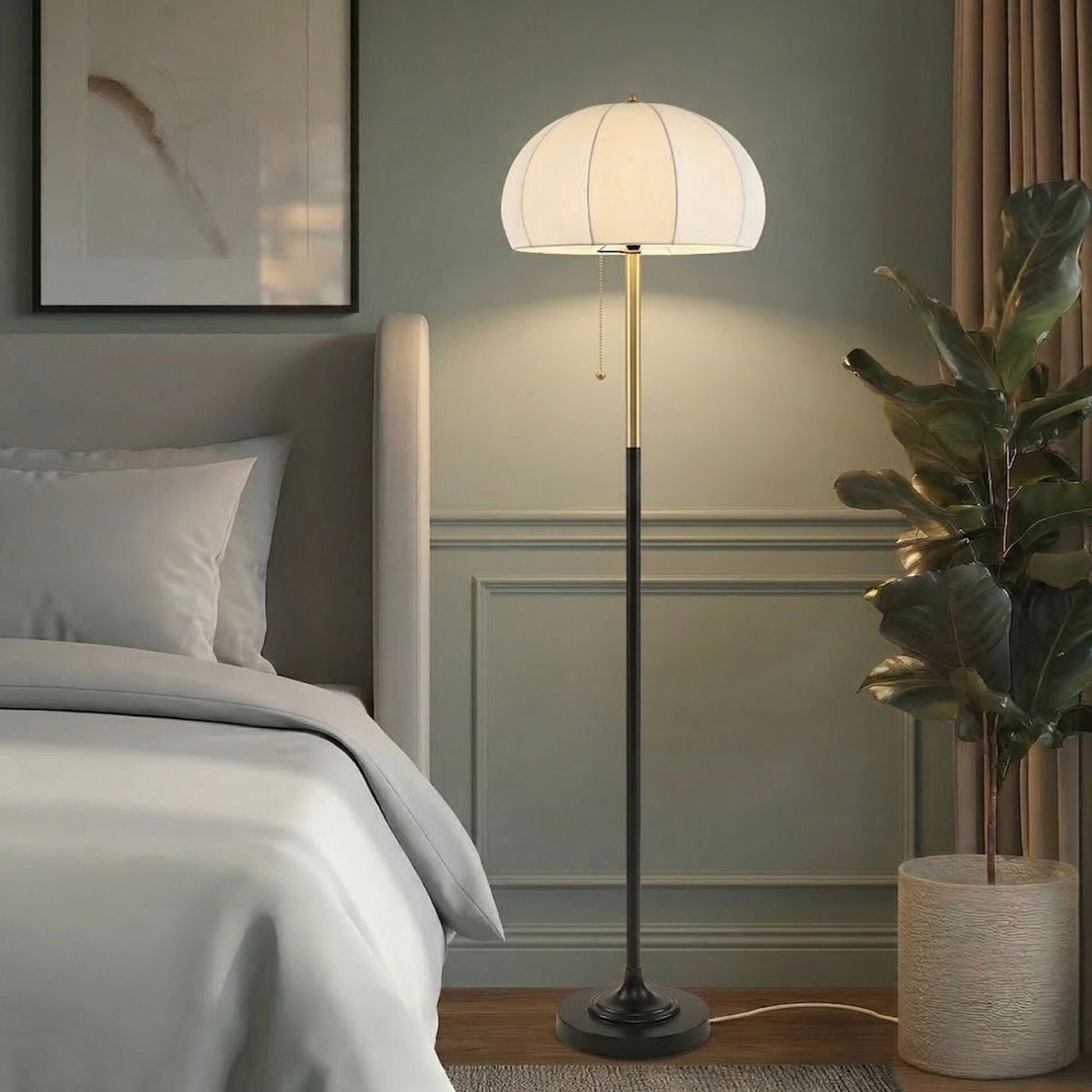 Samira Textured Ceramic Floor Lamp with Fluted Fabric Shade