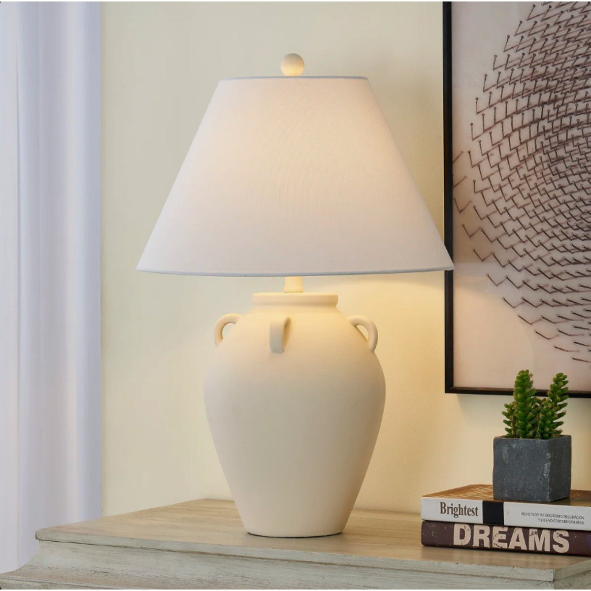 Rustic Dimmable Ceramic Table Lamp with White Shade