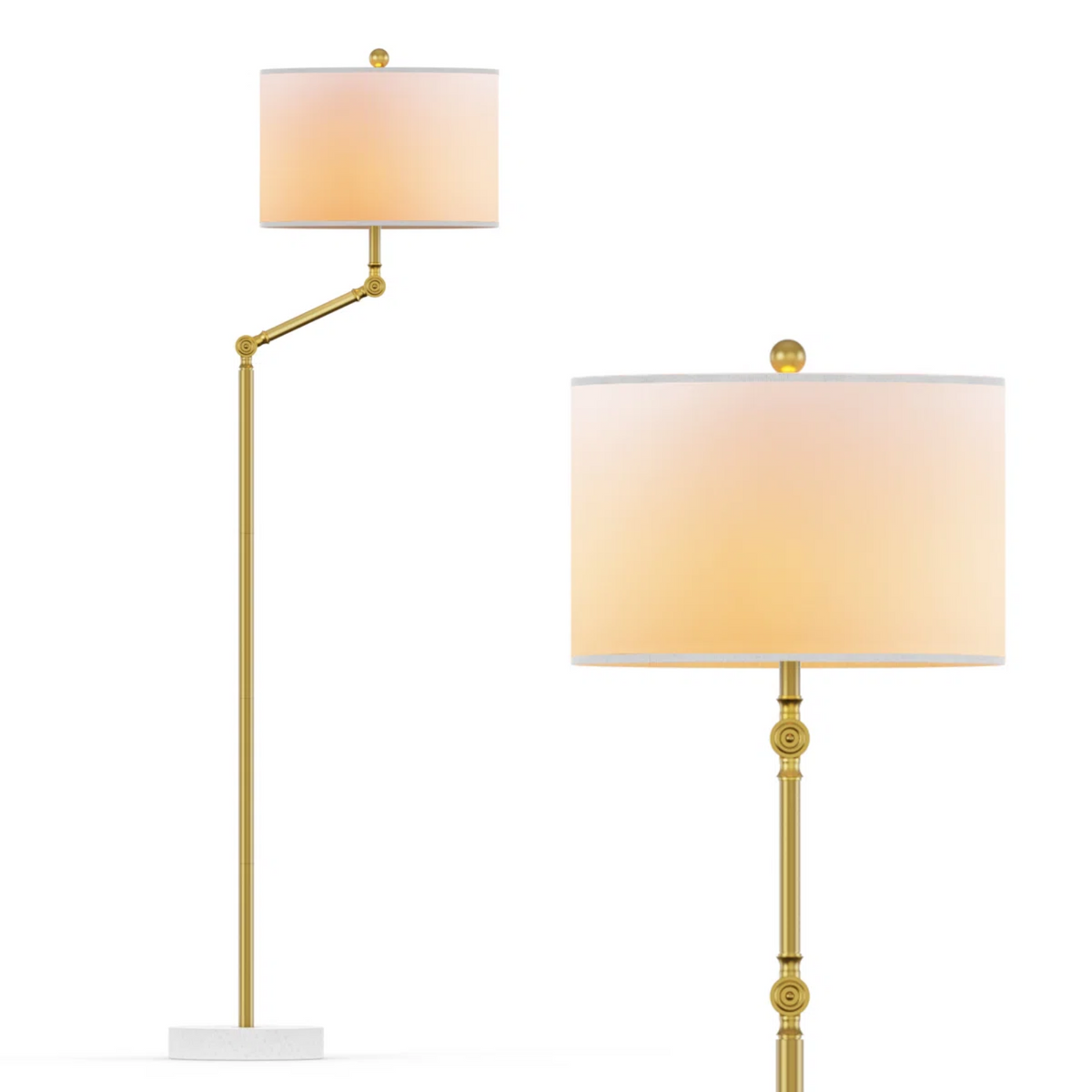 64" Dimmable Modern Floor Lamp With White Fabric Shade and Marble Base