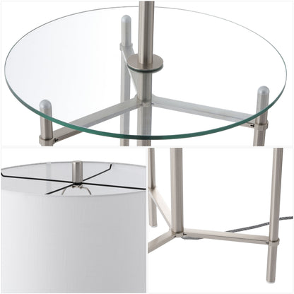 Chuck 59" Modern Minimalist Metal and Tempered Glass LED 2-in-1 Space-Saving Tray Table and Floor Lamp, Brushed Nickel