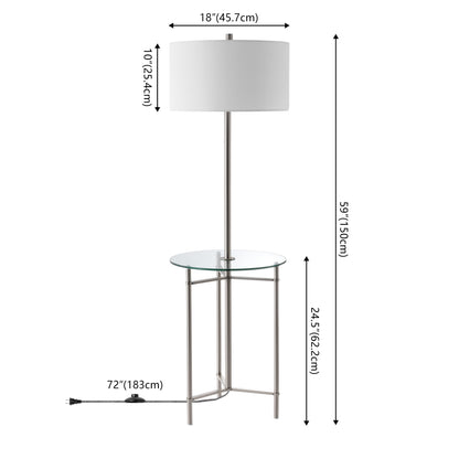 Chuck 59" Modern Minimalist Metal and Tempered Glass LED 2-in-1 Space-Saving Tray Table and Floor Lamp, Brushed Nickel