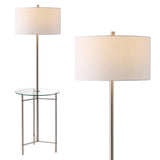 Chuck 59" Modern Minimalist Metal and Tempered Glass LED 2-in-1 Space-Saving Tray Table and Floor Lamp, Brushed Nickel