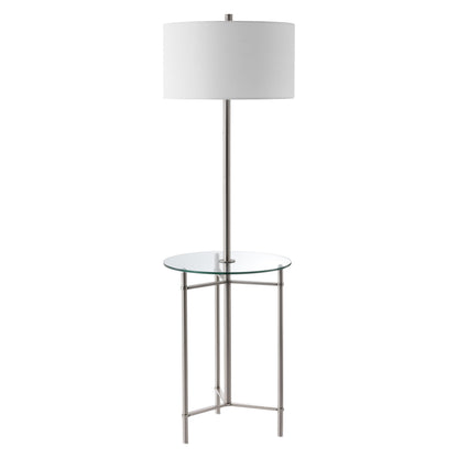 Chuck 59" Modern Minimalist Metal and Tempered Glass LED 2-in-1 Space-Saving Tray Table and Floor Lamp, Brushed Nickel