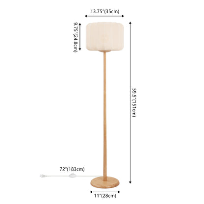 Maryna 59.5 in. Minimalist Modern Teahouse Wood with Ribbed Cocoon Pumpkin Shade LED Floor Lamp