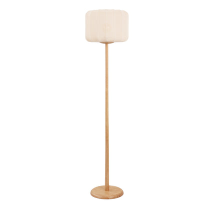 Maryna 59.5 in. Minimalist Modern Teahouse Wood with Ribbed Cocoon Pumpkin Shade LED Floor Lamp