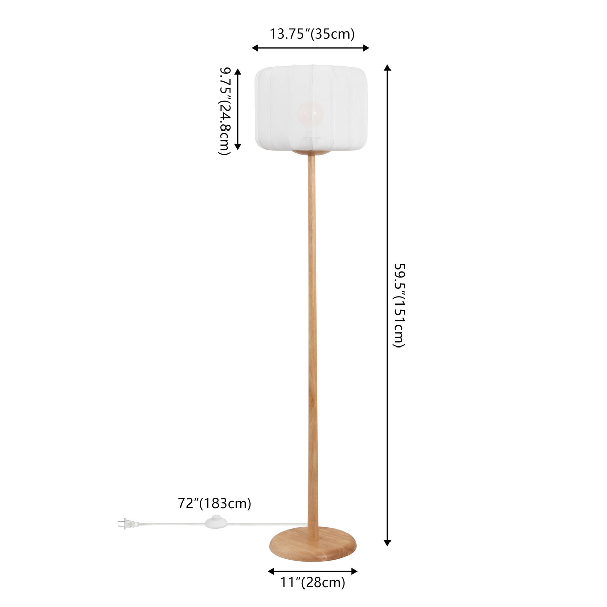 Maryna 59.5 in. Minimalist Modern Teahouse Wood with Ribbed Cocoon Pumpkin Shade LED Floor Lamp