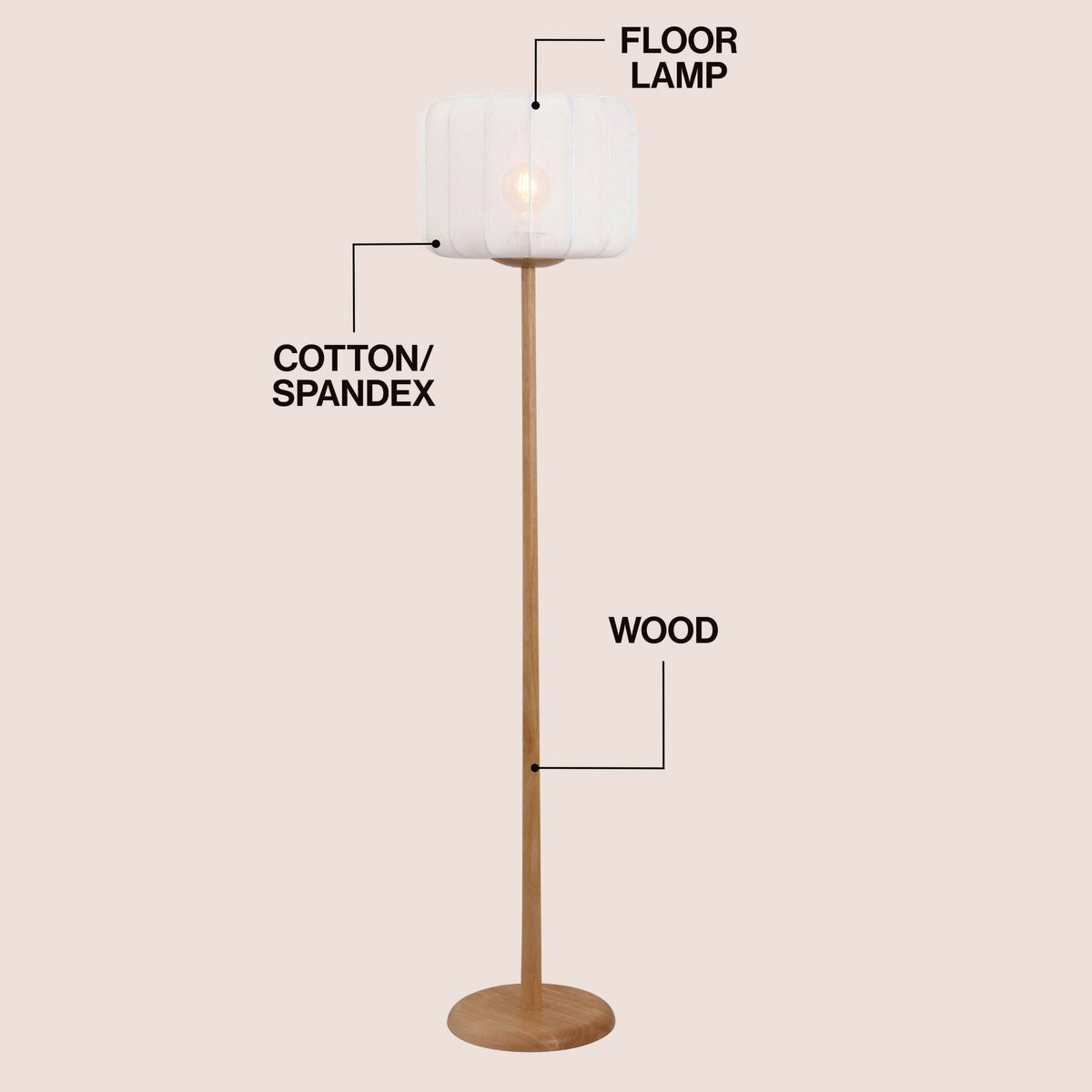 Maryna 59.5 in. Minimalist Modern Teahouse Wood with Ribbed Cocoon Pumpkin Shade LED Floor Lamp