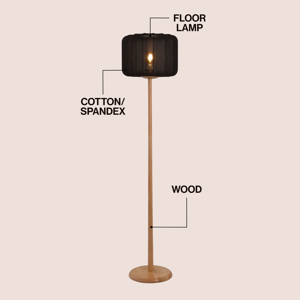 Maryna 59.5 in. Minimalist Modern Teahouse Wood with Ribbed Cocoon Pumpkin Shade LED Floor Lamp
