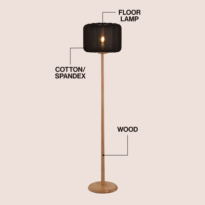 Maryna 59.5 in. Minimalist Modern Teahouse Wood with Ribbed Cocoon Pumpkin Shade LED Floor Lamp