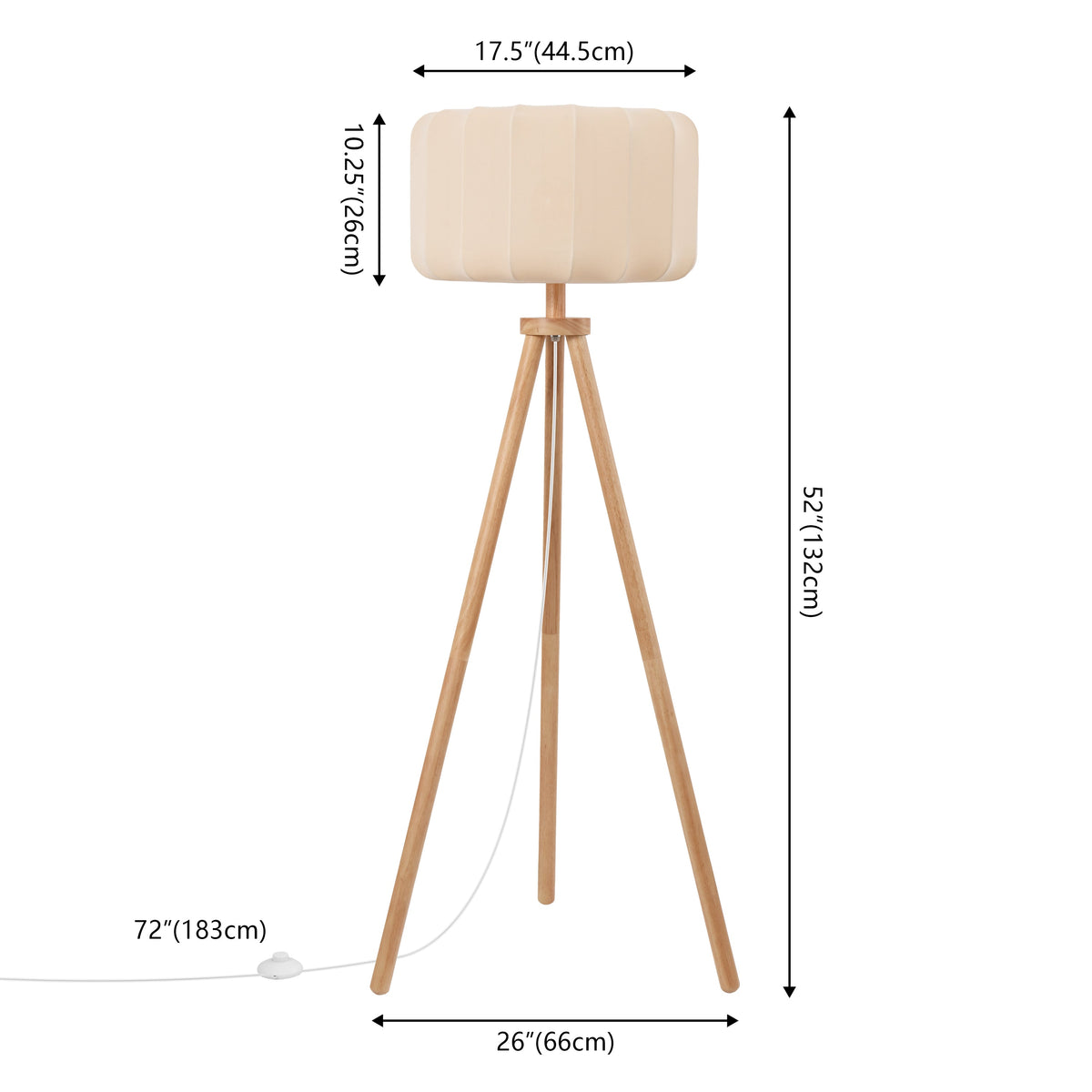 Adriel 52" Mid-Century Modern Tripod Wood with Ribbed Cocoon Pumpkin Shade LED Floor Lamp