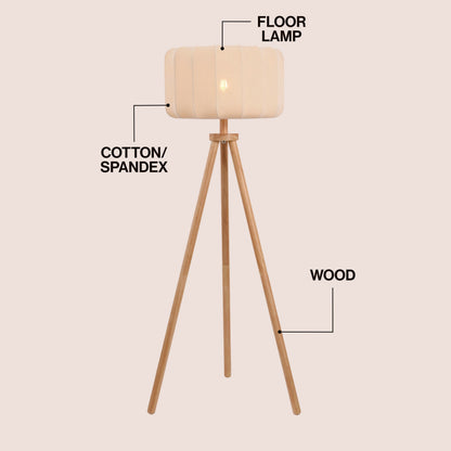 Adriel 52" Mid-Century Modern Tripod Wood with Ribbed Cocoon Pumpkin Shade LED Floor Lamp