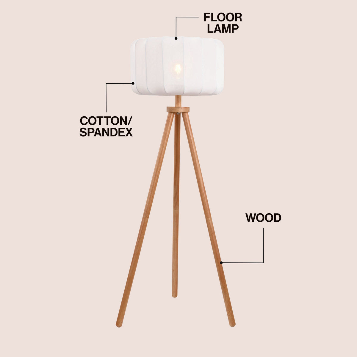 Adriel 52" Mid-Century Modern Tripod Wood with Ribbed Cocoon Pumpkin Shade LED Floor Lamp