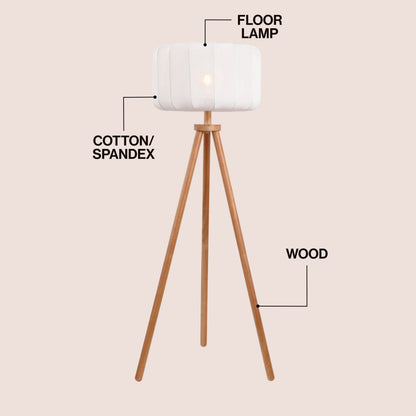 Adriel 52" Mid-Century Modern Tripod Wood with Ribbed Cocoon Pumpkin Shade LED Floor Lamp