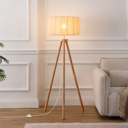 Adriel 52" Mid-Century Modern Tripod Wood with Ribbed Cocoon Pumpkin Shade LED Floor Lamp