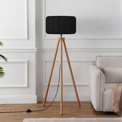 Adriel 52" Mid-Century Modern Tripod Wood with Ribbed Cocoon Pumpkin Shade LED Floor Lamp