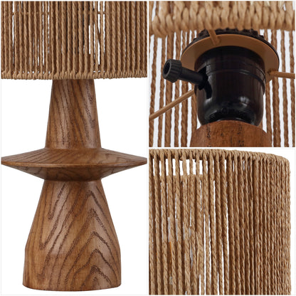 Rickie 19" Bohemian Coastal Sculptural Resin with Hand-Woven Paper Rope Drum Shade LED Table Lamp, Set of 2
