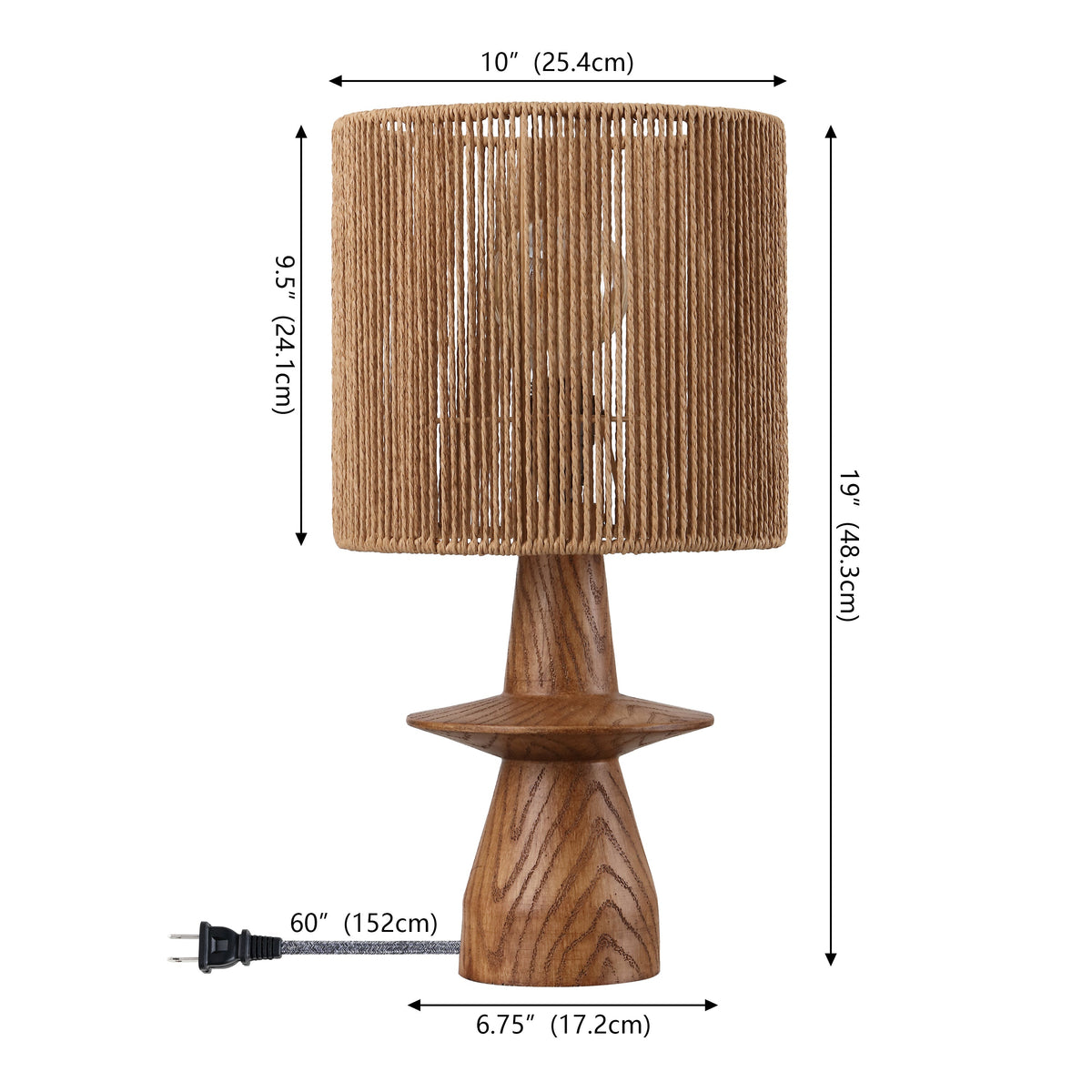 Rickie 19" Bohemian Coastal Sculptural Resin with Hand-Woven Paper Rope Drum Shade LED Table Lamp, Set of 2