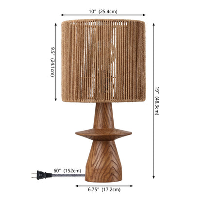 Rickie 19" Bohemian Coastal Sculptural Resin with Hand-Woven Paper Rope Drum Shade LED Table Lamp, Set of 2