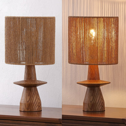 Rickie 19" Bohemian Coastal Sculptural Resin with Hand-Woven Paper Rope Drum Shade LED Table Lamp, Set of 2