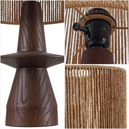 Rickie 19" Bohemian Coastal Sculptural Resin with Hand-Woven Paper Rope Drum Shade LED Table Lamp, Set of 2
