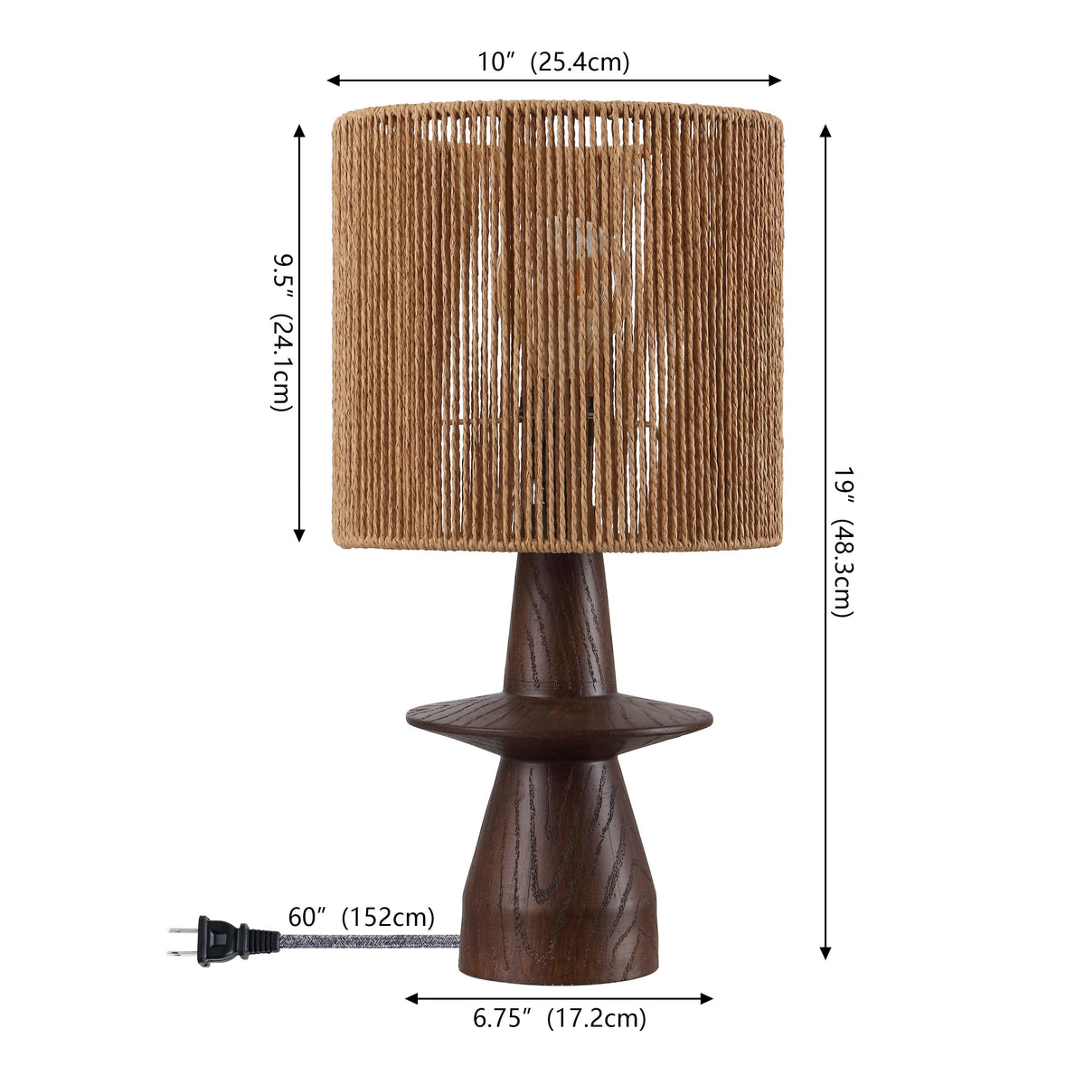 Rickie 19" Bohemian Coastal Sculptural Resin with Hand-Woven Paper Rope Drum Shade LED Table Lamp, Set of 2