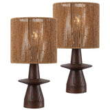 Rickie 19" Bohemian Coastal Sculptural Resin with Hand-Woven Paper Rope Drum Shade LED Table Lamp, Set of 2