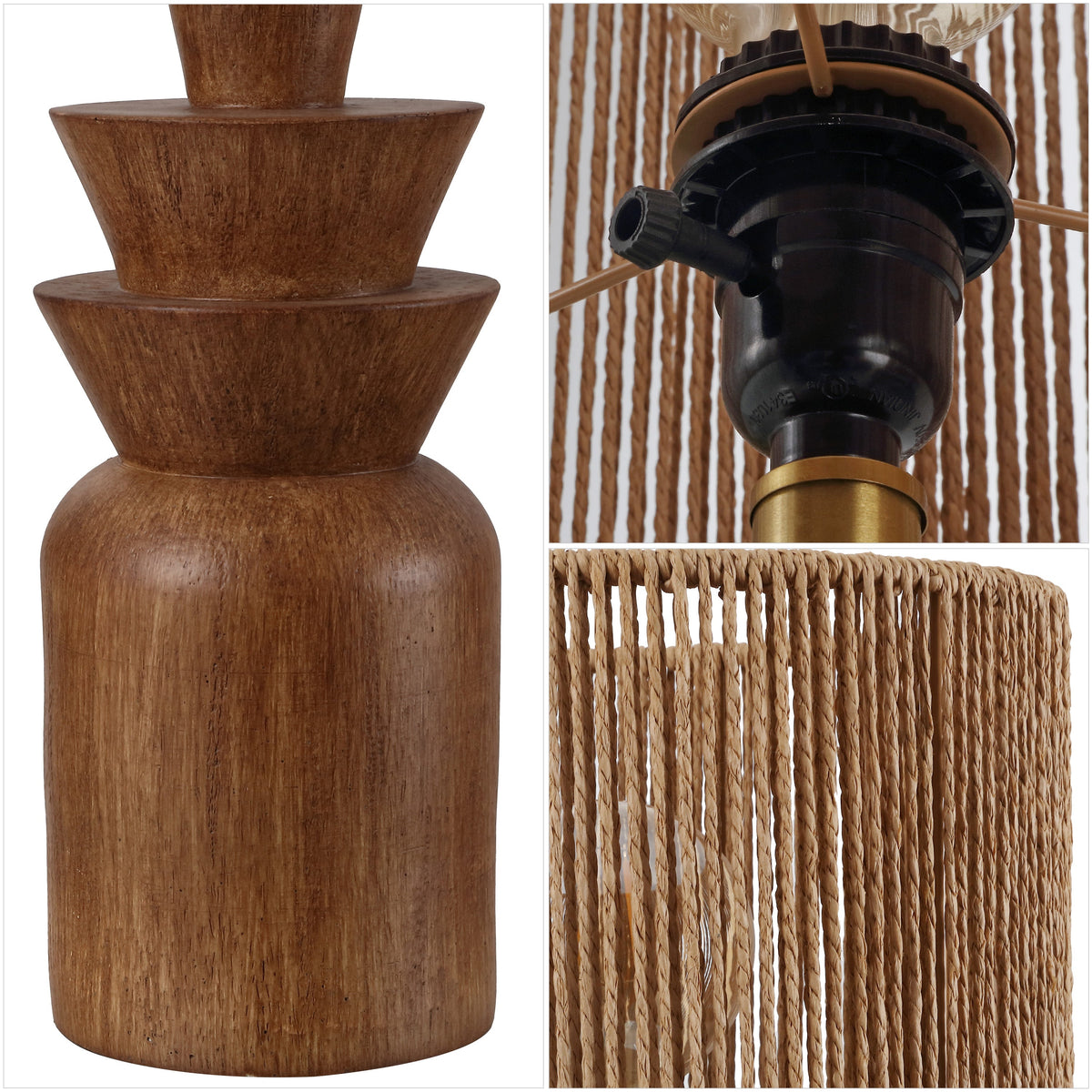 Anderson 22" Bohemian Coastal Tiered Totem Resin with Hand-Woven Paper Rope Drum Shade LED Table Lamp, Set of 2