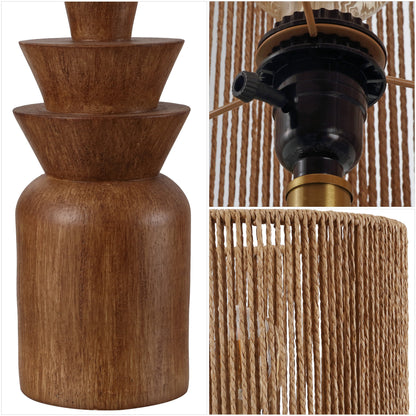 Anderson 22" Bohemian Coastal Tiered Totem Resin with Hand-Woven Paper Rope Drum Shade LED Table Lamp, Set of 2