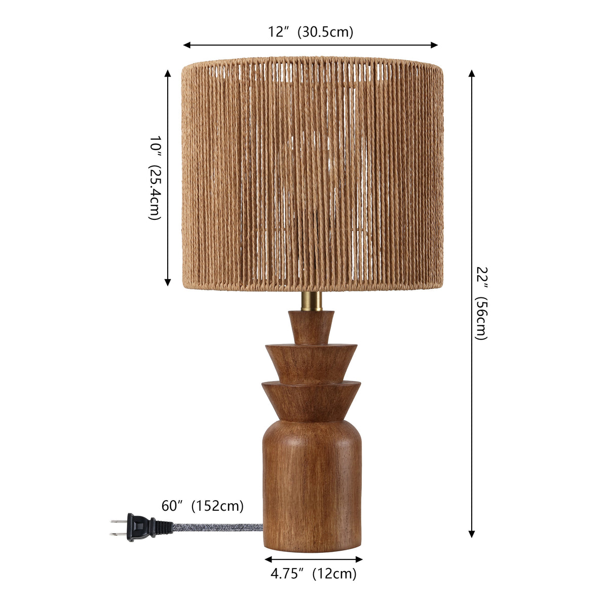 Anderson 22" Bohemian Coastal Tiered Totem Resin with Hand-Woven Paper Rope Drum Shade LED Table Lamp, Set of 2