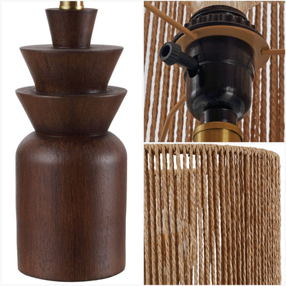 Anderson 22" Bohemian Coastal Tiered Totem Resin with Hand-Woven Paper Rope Drum Shade LED Table Lamp, Set of 2
