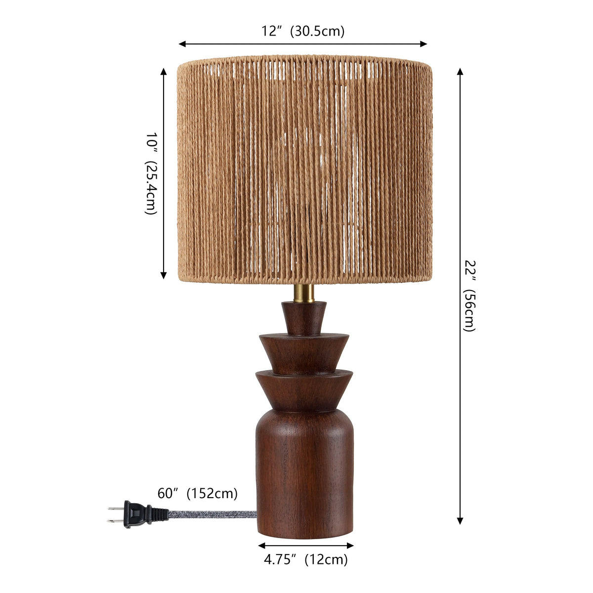 Anderson 22" Bohemian Coastal Tiered Totem Resin with Hand-Woven Paper Rope Drum Shade LED Table Lamp, Set of 2