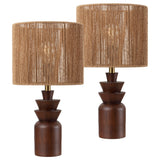 Anderson 22" Bohemian Coastal Tiered Totem Resin with Hand-Woven Paper Rope Drum Shade LED Table Lamp, Set of 2
