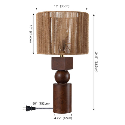 Lilian 24.5" Bohemian Casual Geometric Totem Resin with Hand-Woven Paper Rope Drum Shade LED Table Lamp, Set of 2