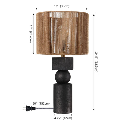 Lilian 24.5" Bohemian Casual Geometric Totem Resin with Hand-Woven Paper Rope Drum Shade LED Table Lamp, Set of 2