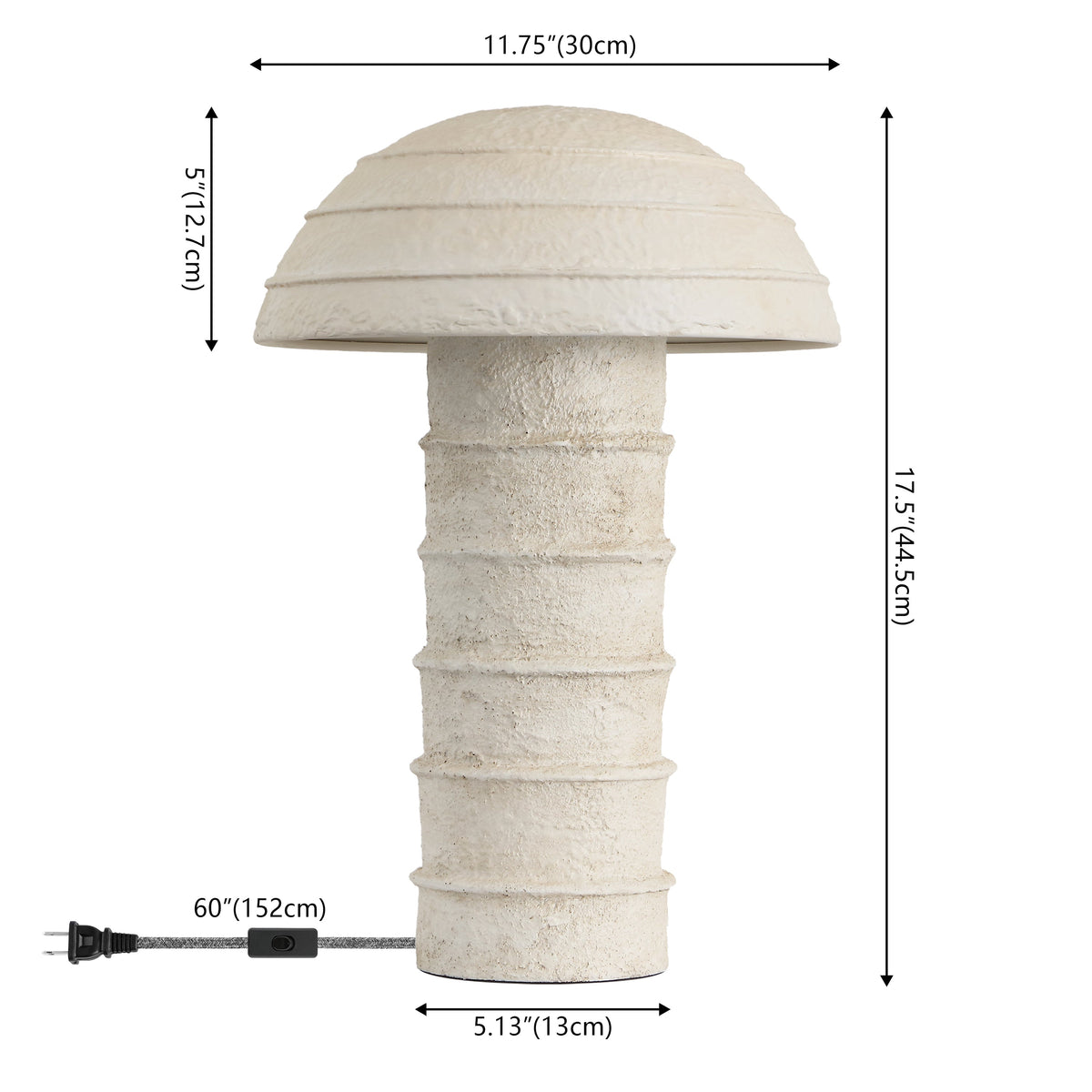 Cremini 17.5" Modern Minimalist Plaster-Look Ribbed Mushroom Resin Cylinder LED Table Lamp, Set of 2