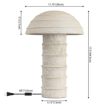 Cremini 17.5" Modern Minimalist Plaster-Look Ribbed Mushroom Resin Cylinder LED Table Lamp, Set of 2