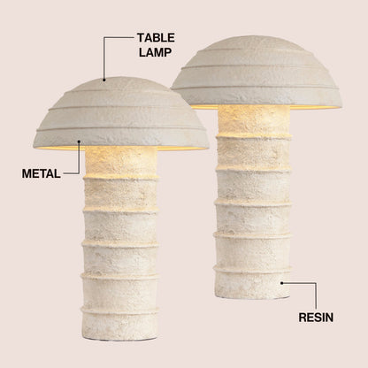 Cremini 17.5" Modern Minimalist Plaster-Look Ribbed Mushroom Resin Cylinder LED Table Lamp, Set of 2