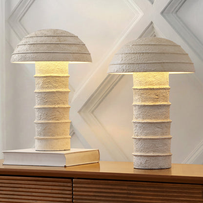 Cremini 17.5" Modern Minimalist Plaster-Look Ribbed Mushroom Resin Cylinder LED Table Lamp, Set of 2