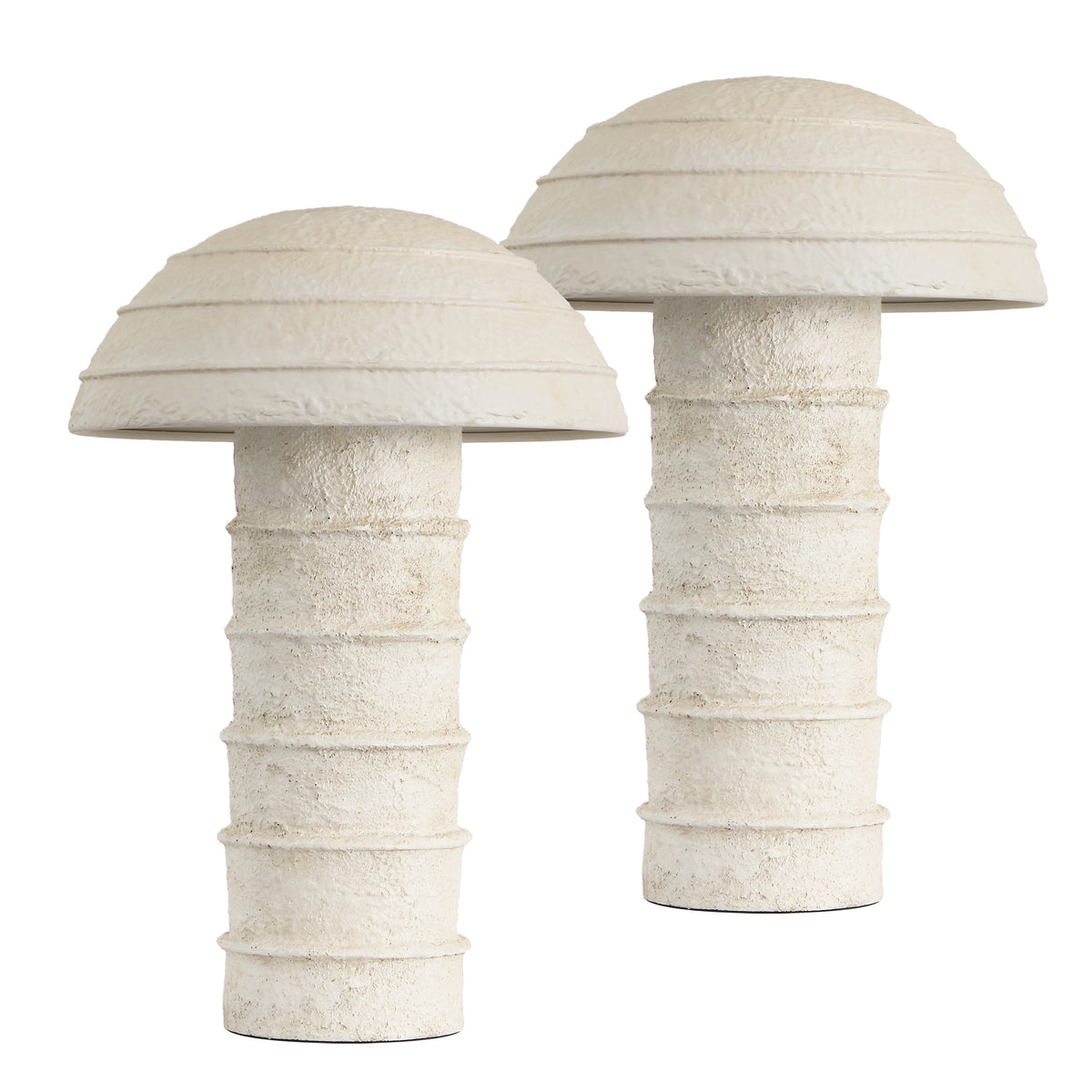 Cremini 17.5" Modern Minimalist Plaster-Look Ribbed Mushroom Resin Cylinder LED Table Lamp, Set of 2